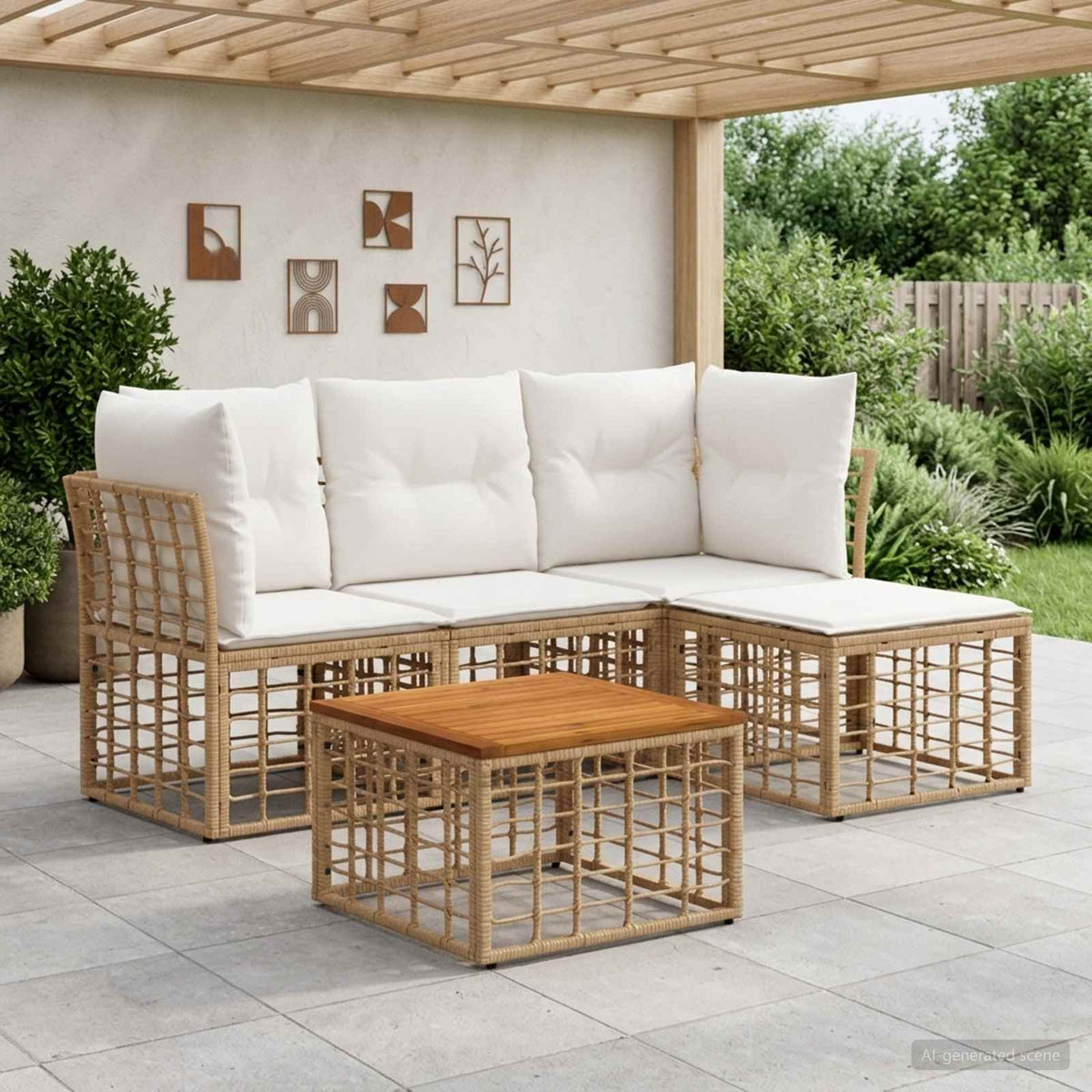 Set vanjskih sofa 5 kom. Prirodna i krema bijela Poliester
