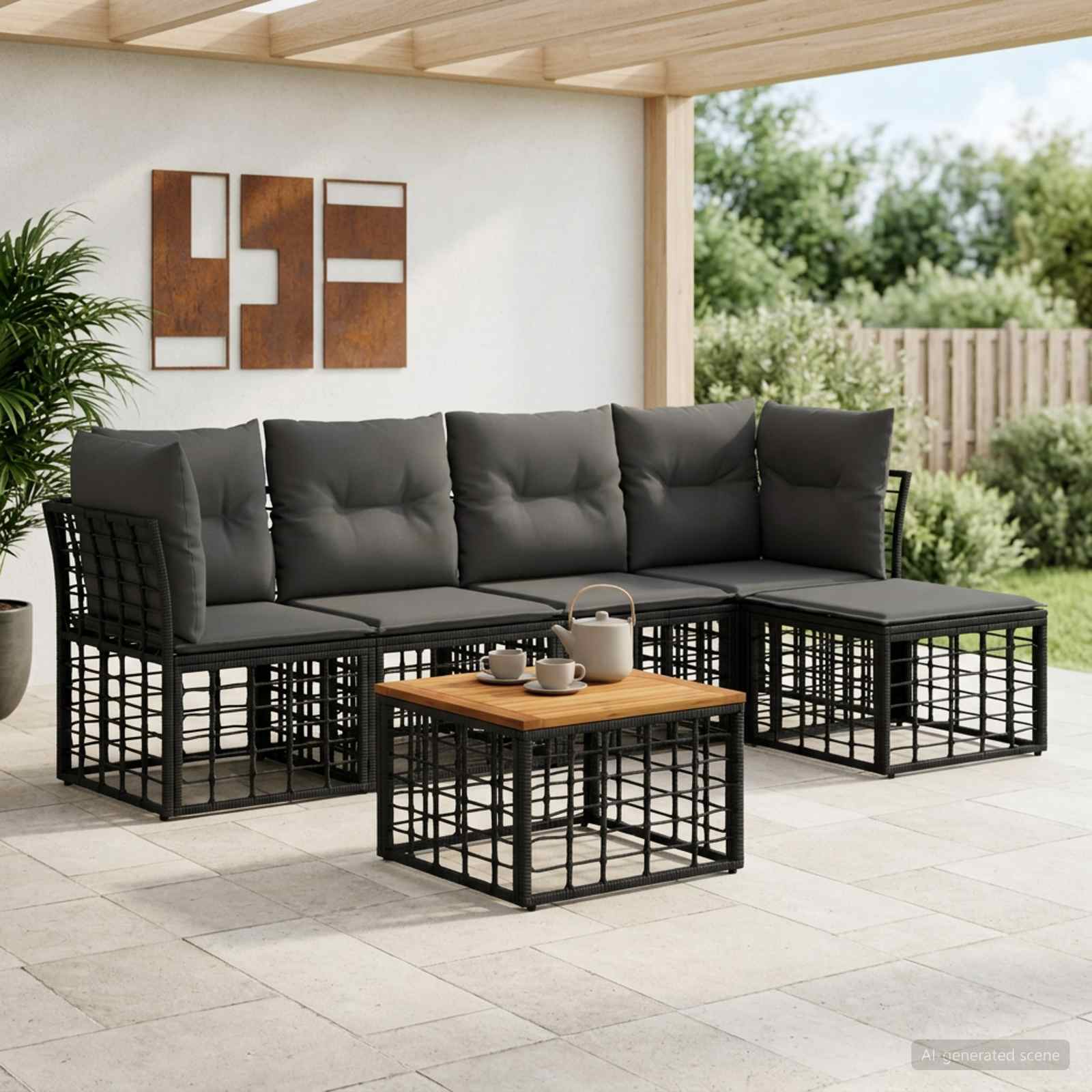 Set vanjskih sofa 6 pcs Crna i tamno siva Poliester