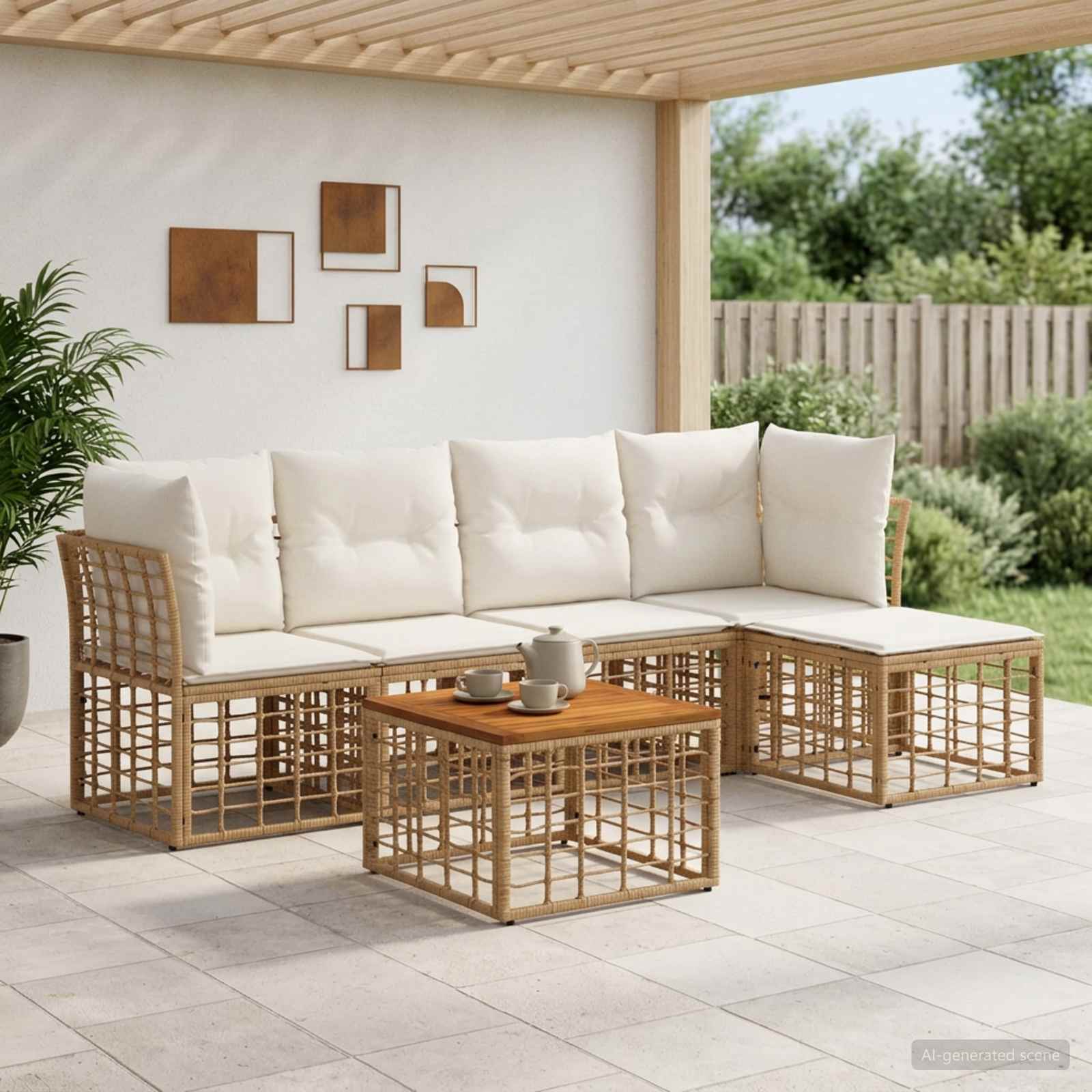 Set vanjskih sofa 6 pcs Prirodna i krema bijela Poliester