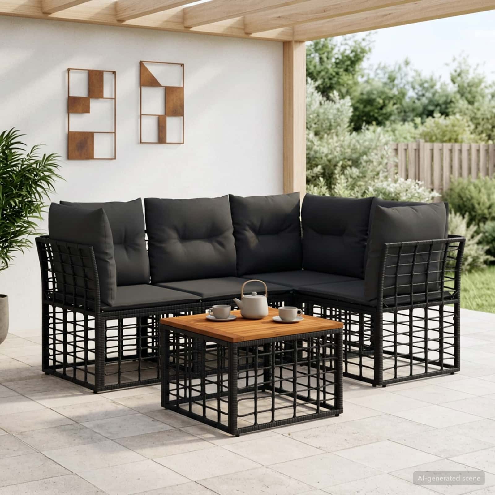 Set vanjskih sofa 5 kom. Crna i tamno siva Poliester