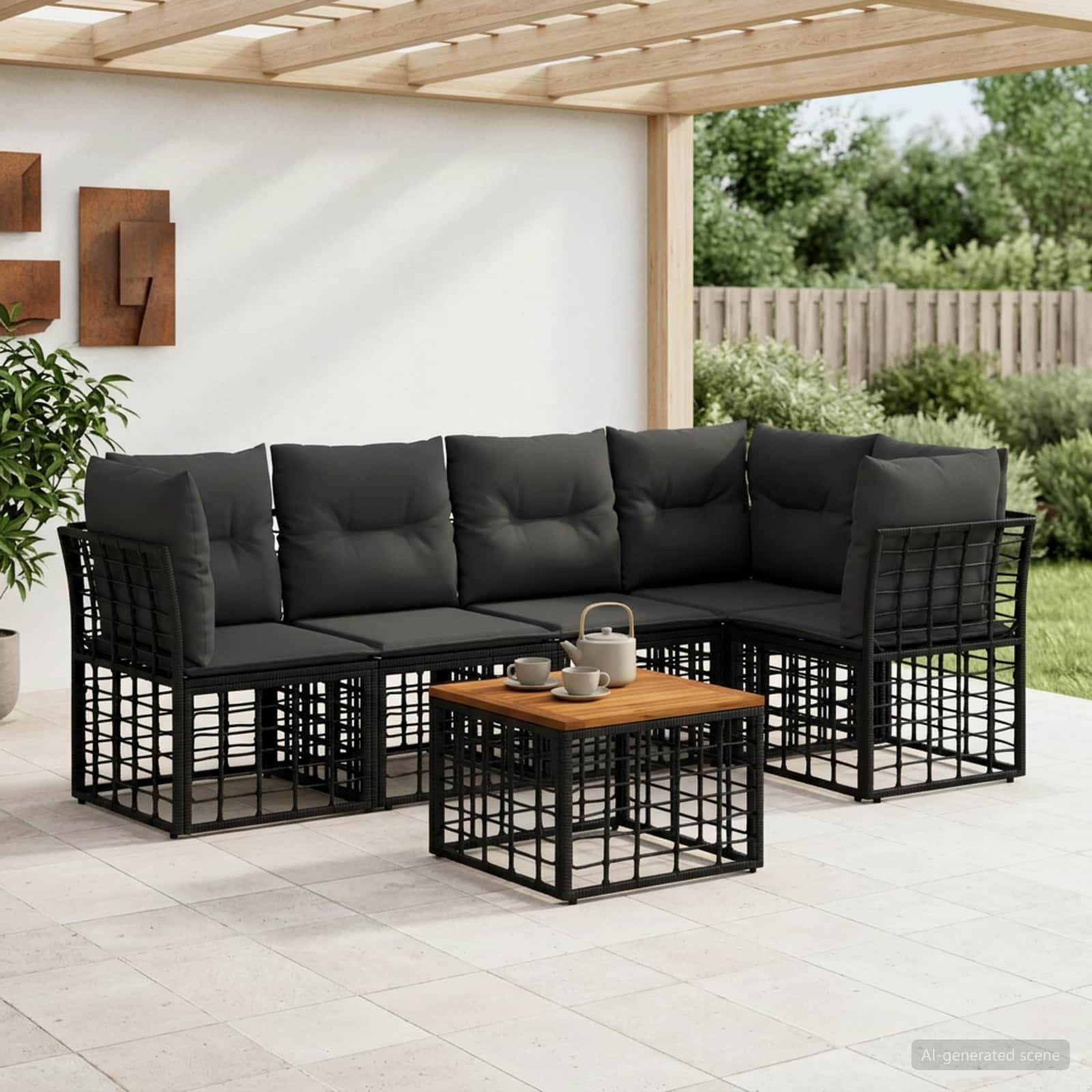 Set vanjskih sofa 6 kom. Crna i tamno siva Poliester