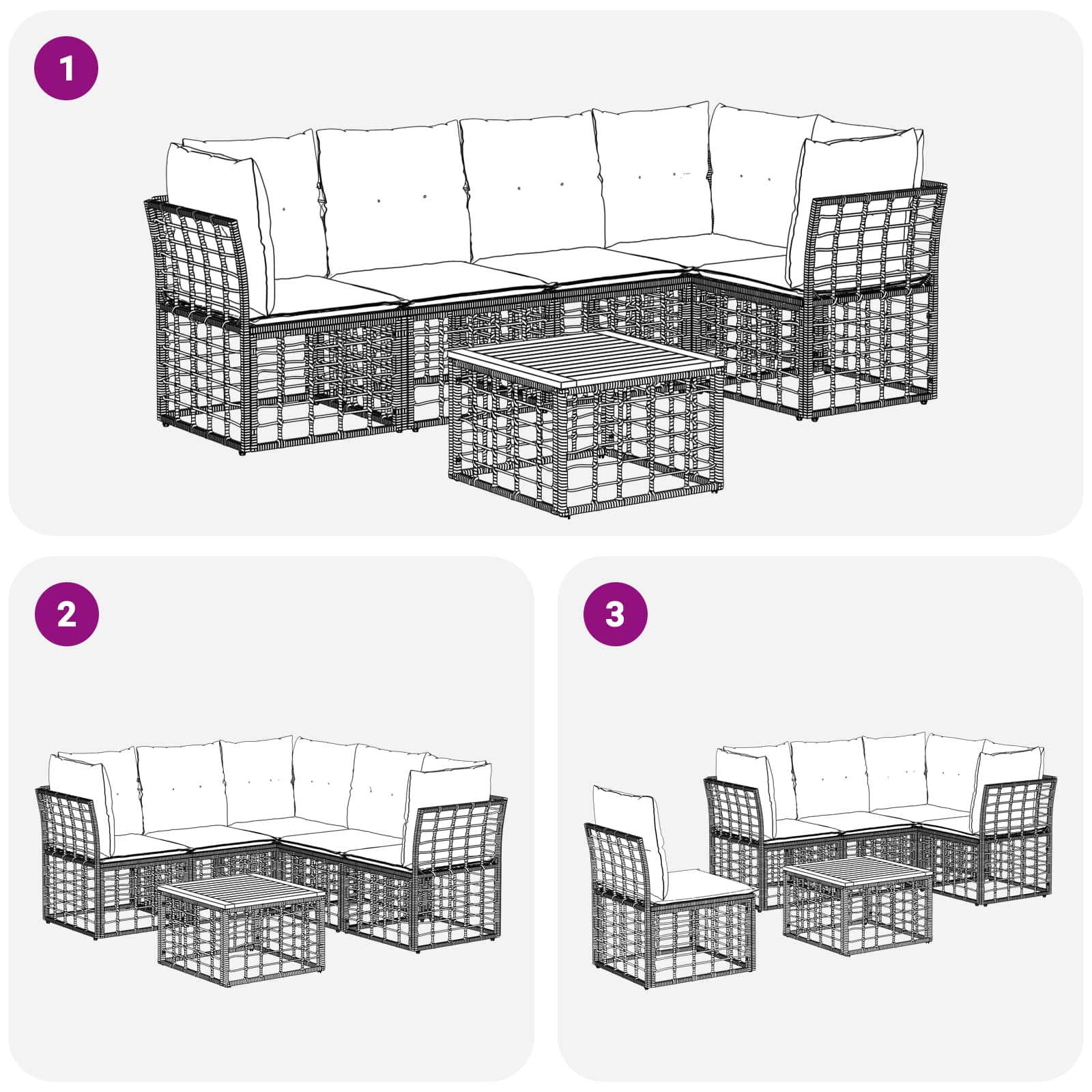 Set vanjskih sofa 6 kom. Crna i tamno siva Poliester