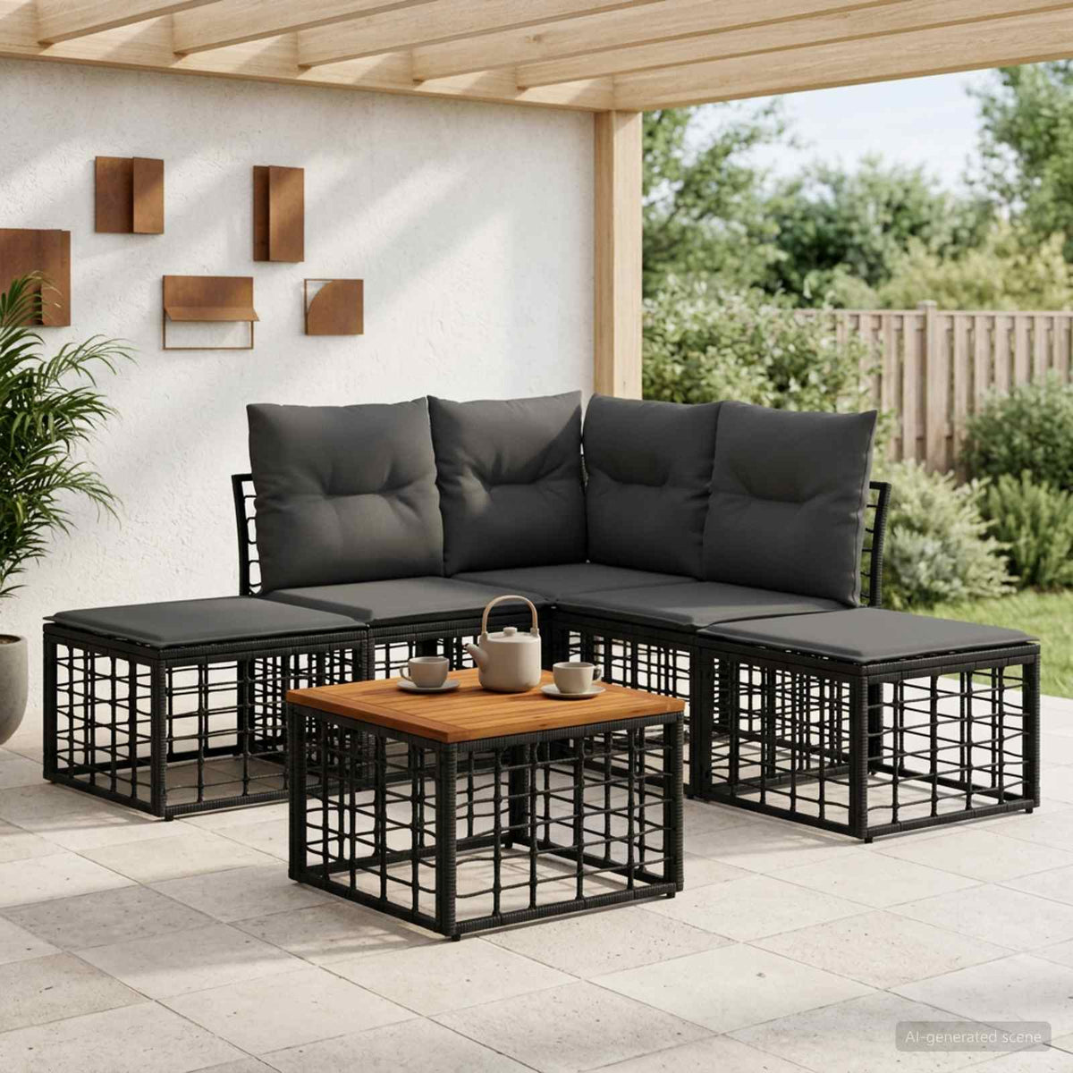 Set vanjskih sofa 6 kom. Crna i tamno siva Poliester