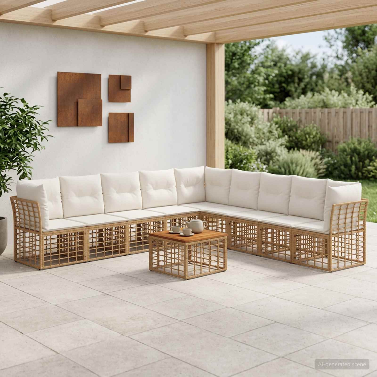 Set vanjskih sofa 10 pcs Prirodna i krema bijela Poliester