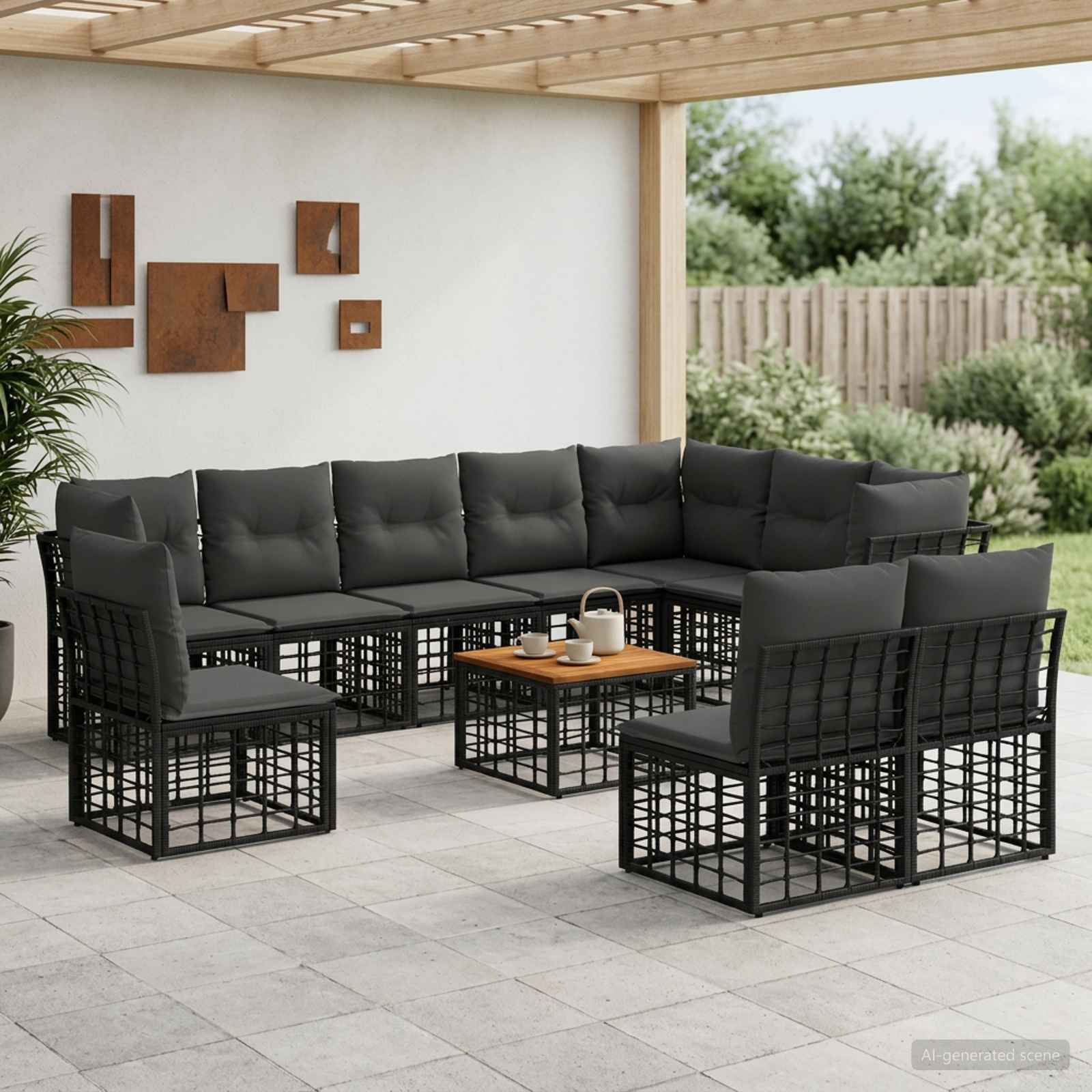 Set vanjskih sofa 11 pcs Crna i tamno siva Poliester