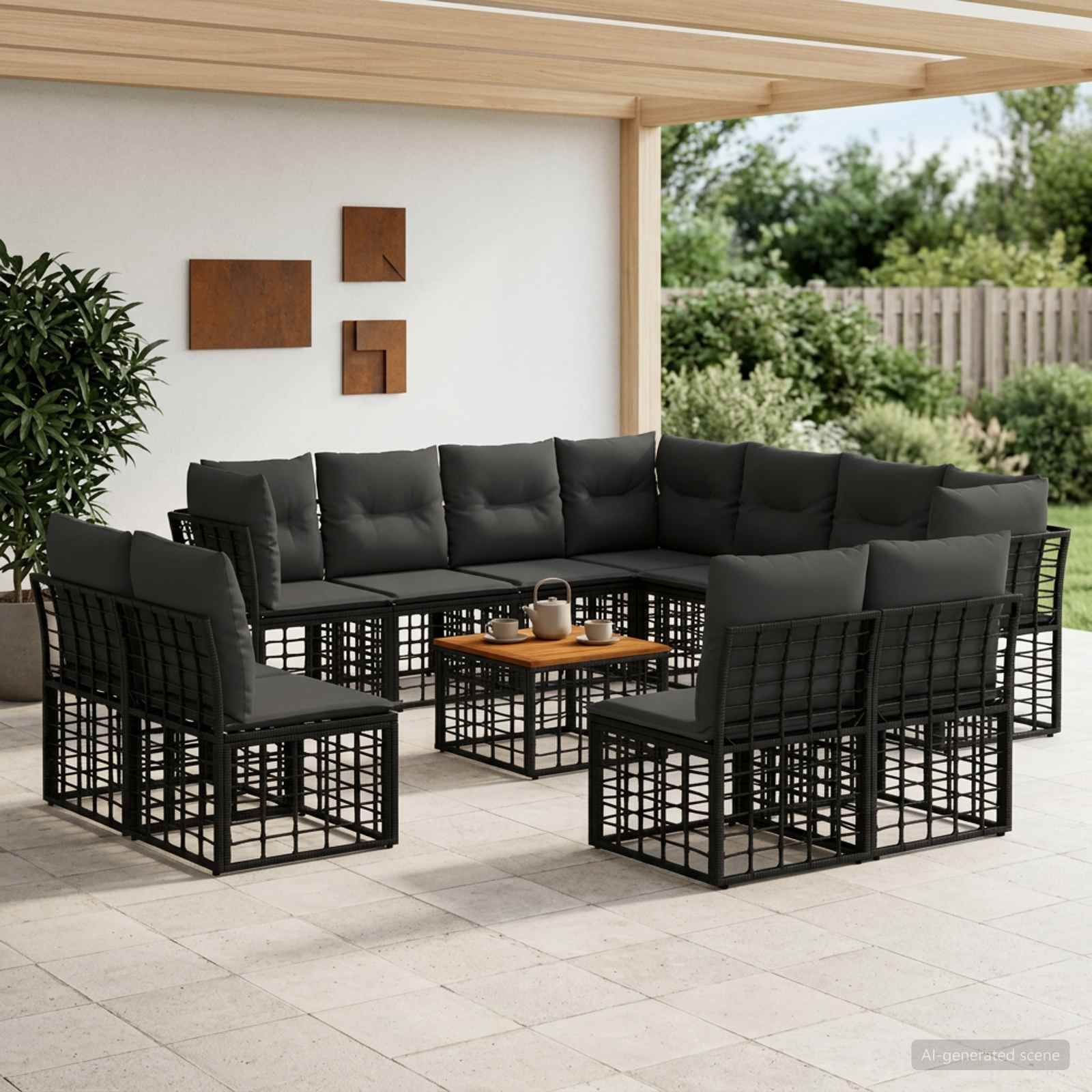 Set vanjskih sofa 12 pcs Crna i tamno siva Poliester