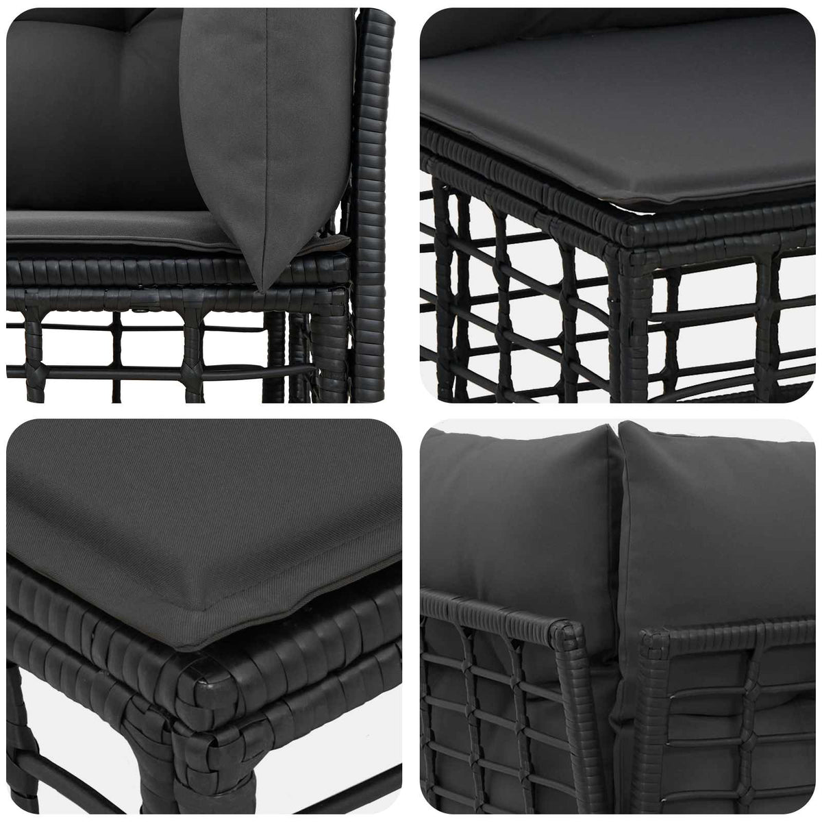 Set vanjskih sofa s jastukom 7 pcs Crna Poliester