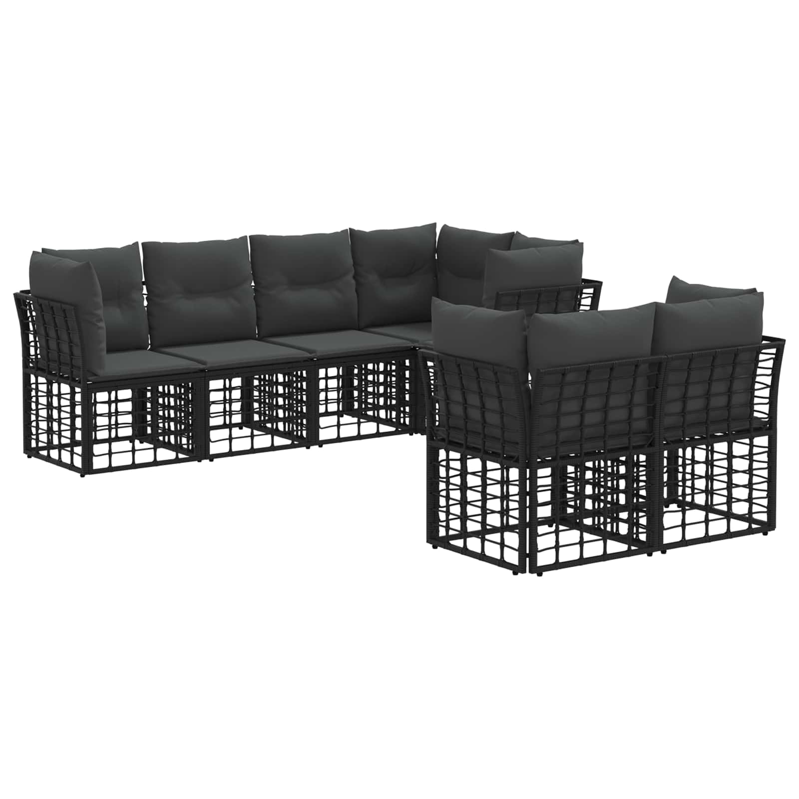 Set vanjskih sofa s jastukom 7 pcs Crna Poliester