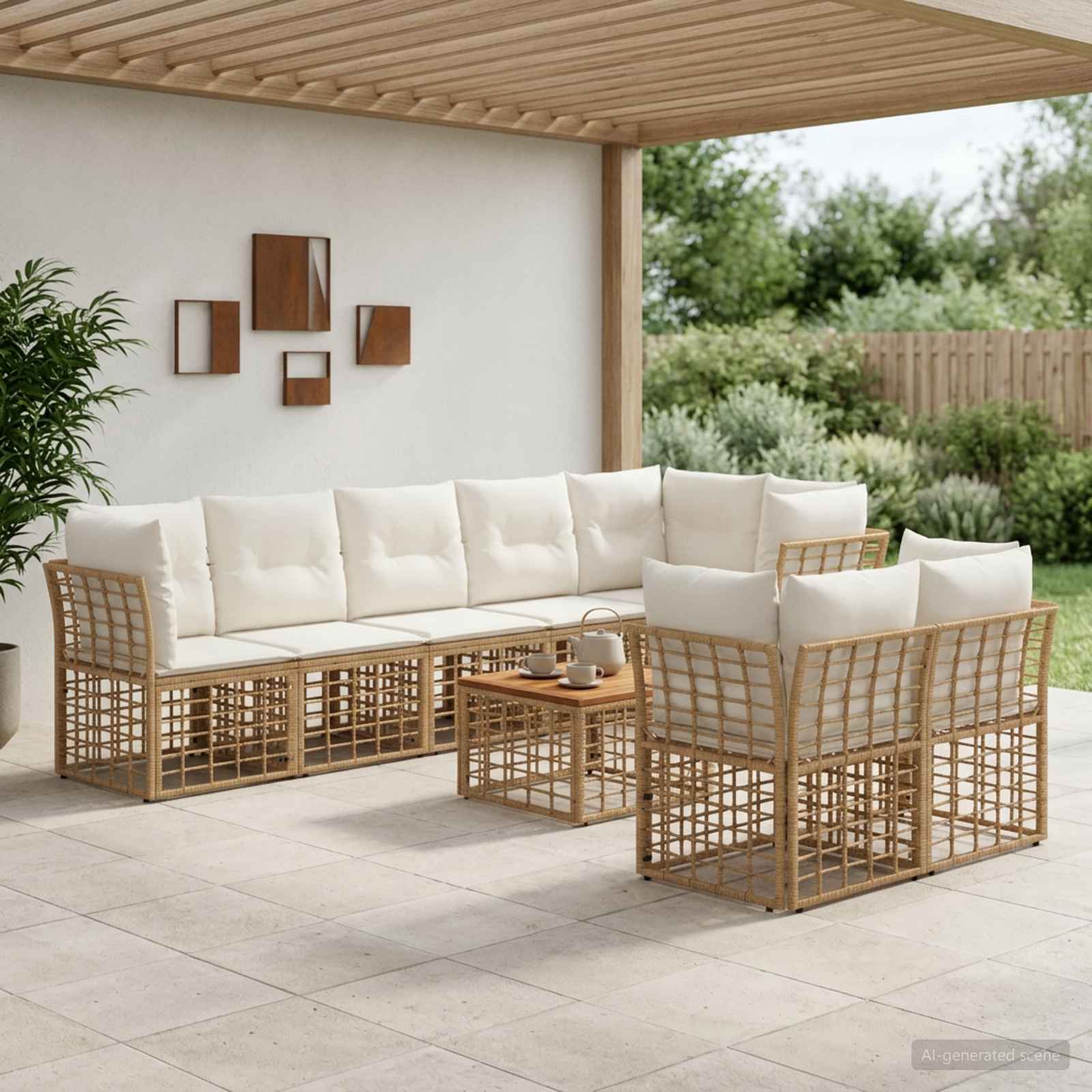 Set vanjskih sofa 9 pcs Prirodna i krema bijela Poliester