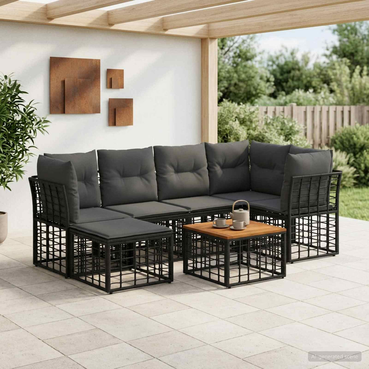 Set vanjskih sofa 7 pcs Crna i tamno siva Poliester