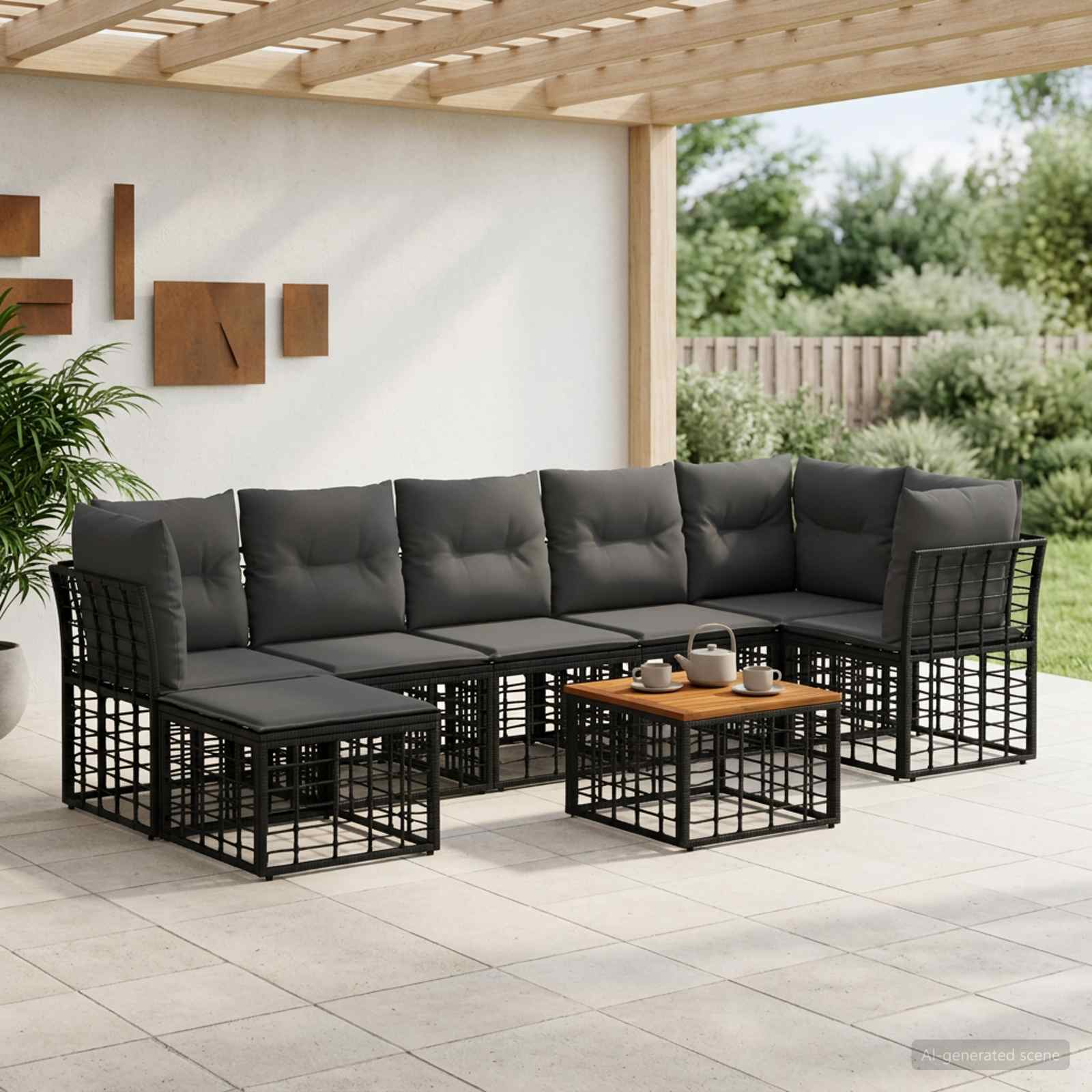 Set vanjskih sofa 8 pcs Crna i tamno siva Poliester