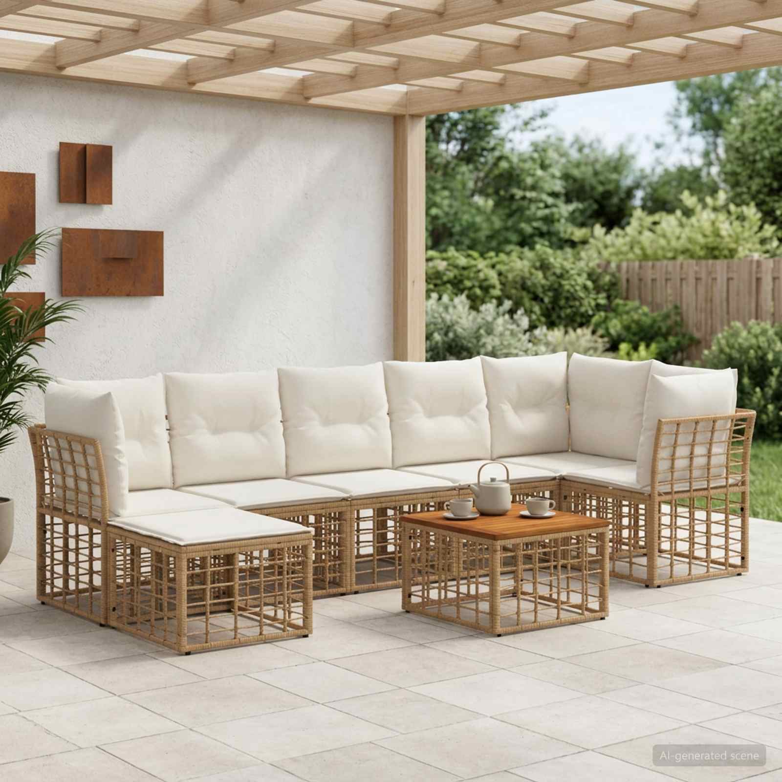 Set vanjskih sofa 8 pcs Prirodna i krema bijela Poliester