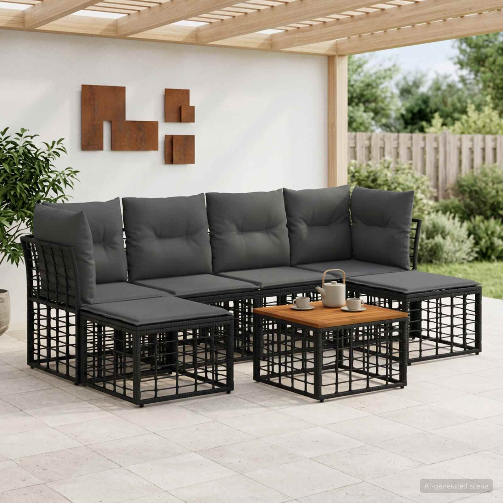 Set vanjskih sofa 7 pcs Crna i tamno siva Poliester
