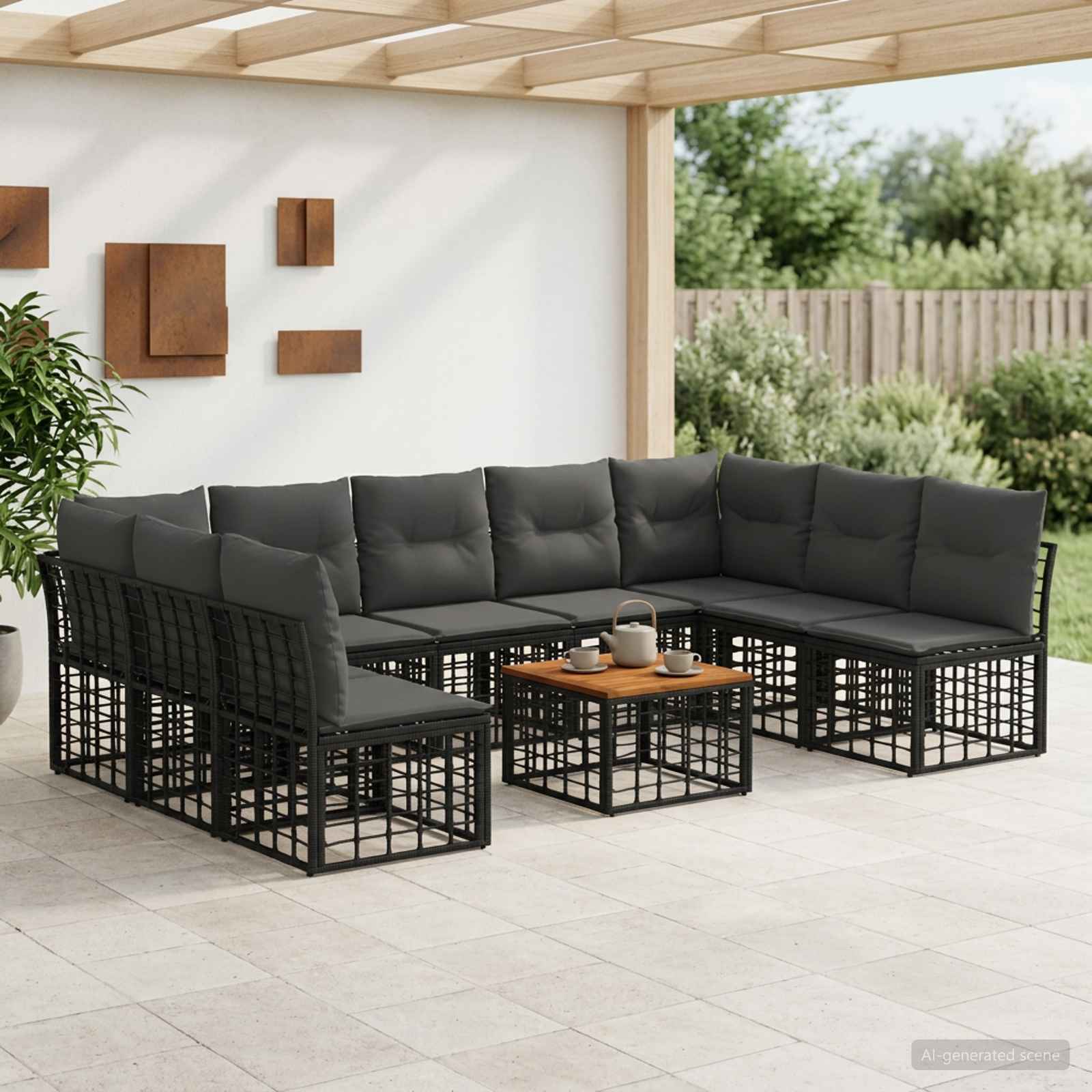Set vanjskih sofa 10 pcs Crna i tamno siva Poliester