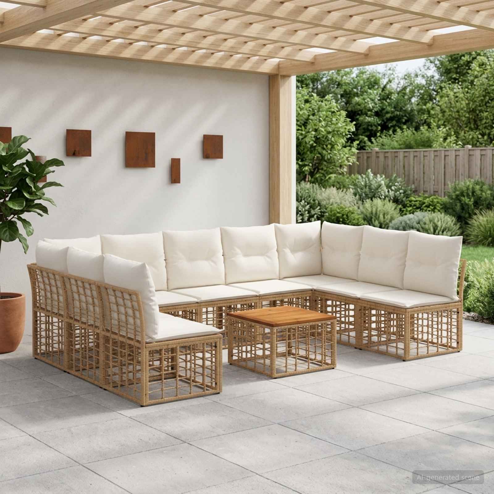 Set vanjskih sofa 10 pcs Prirodna i krema bijela Poliester