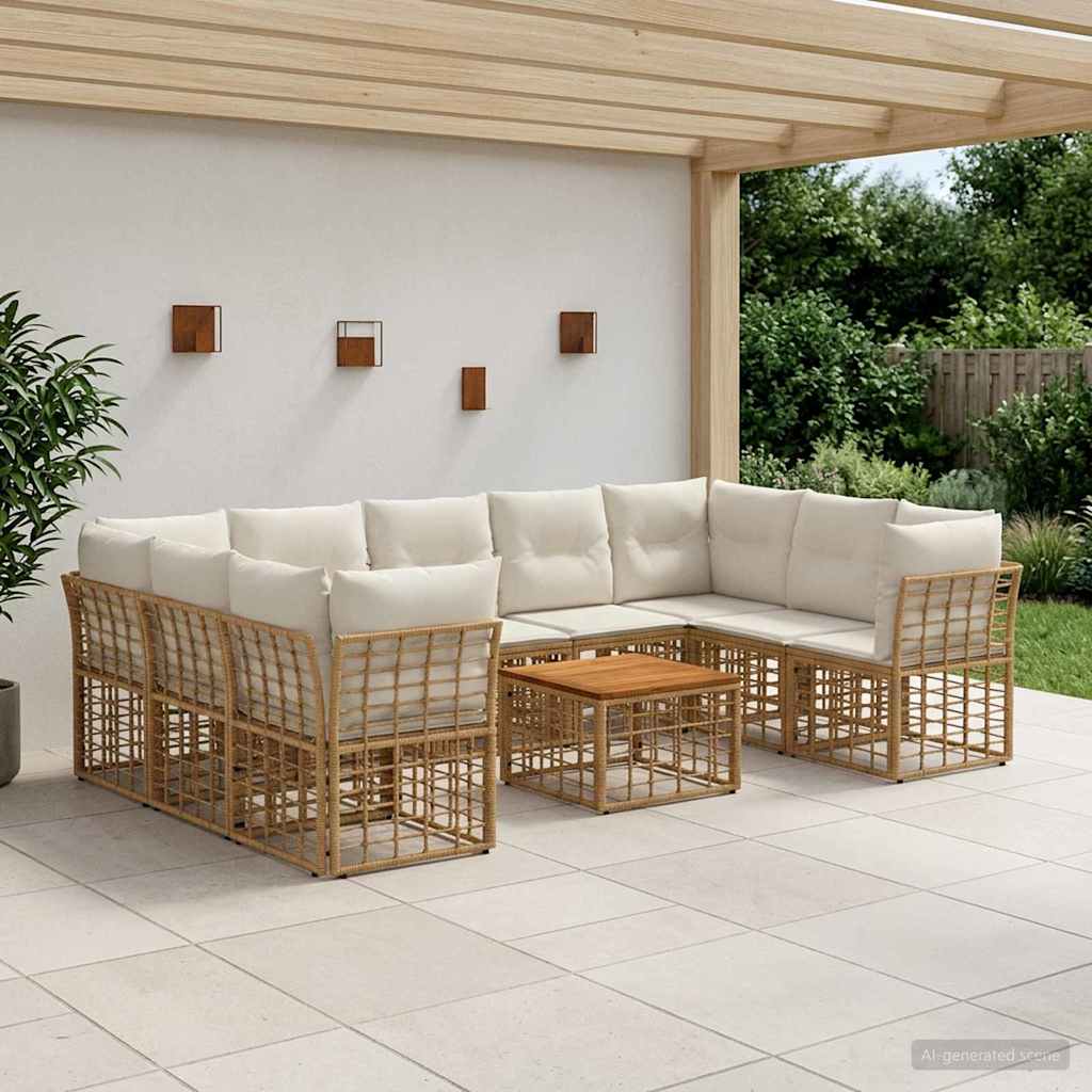 Set vanjskih sofa 10 pcs Prirodna i krema bijela Poliester
