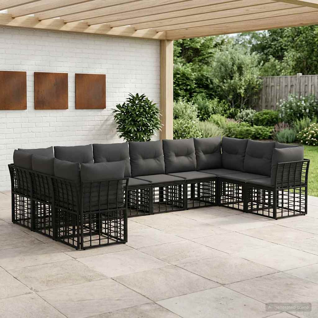 Set vanjskih sofa Crna i tamno siva Poliester