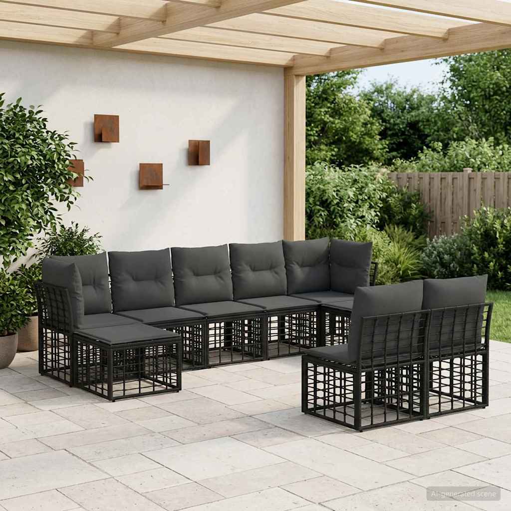 Set vanjskih sofa Crna i tamno siva Poliester
