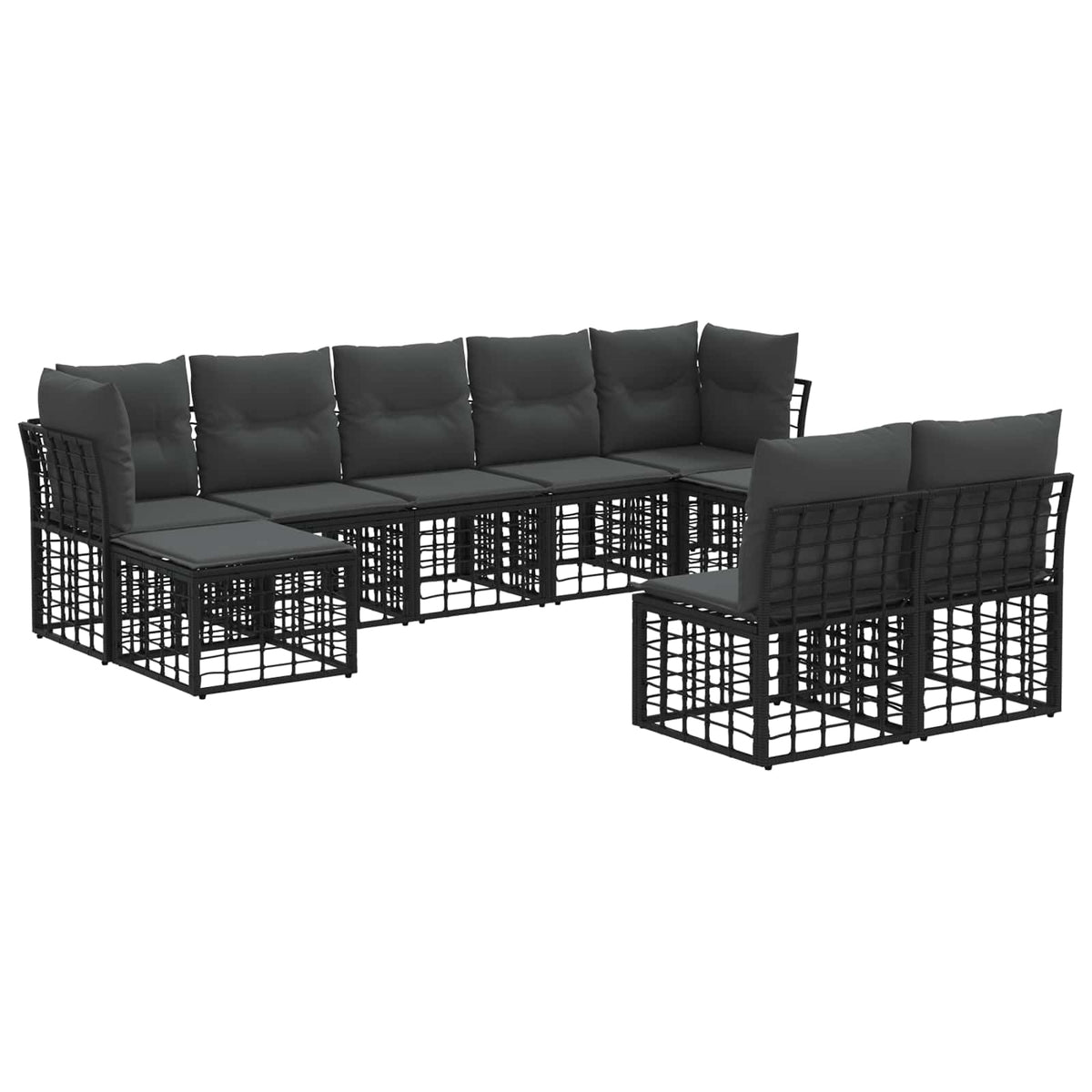 Set vanjskih sofa Crna i tamno siva Poliester
