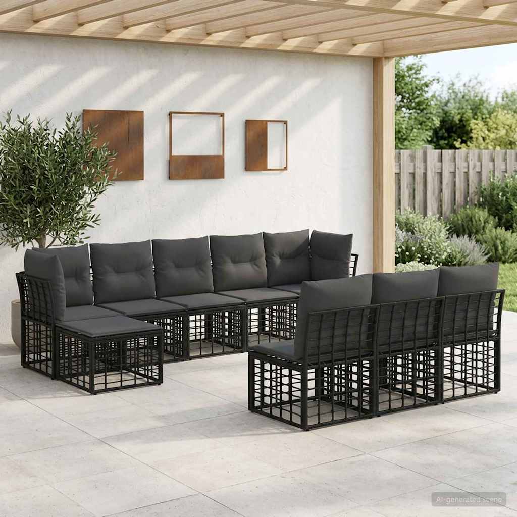 Set vanjskih sofa Crna i tamno siva Poliester
