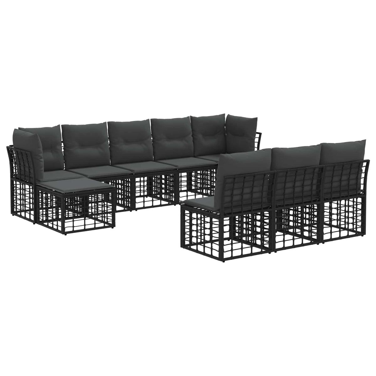 Set vanjskih sofa Crna i tamno siva Poliester