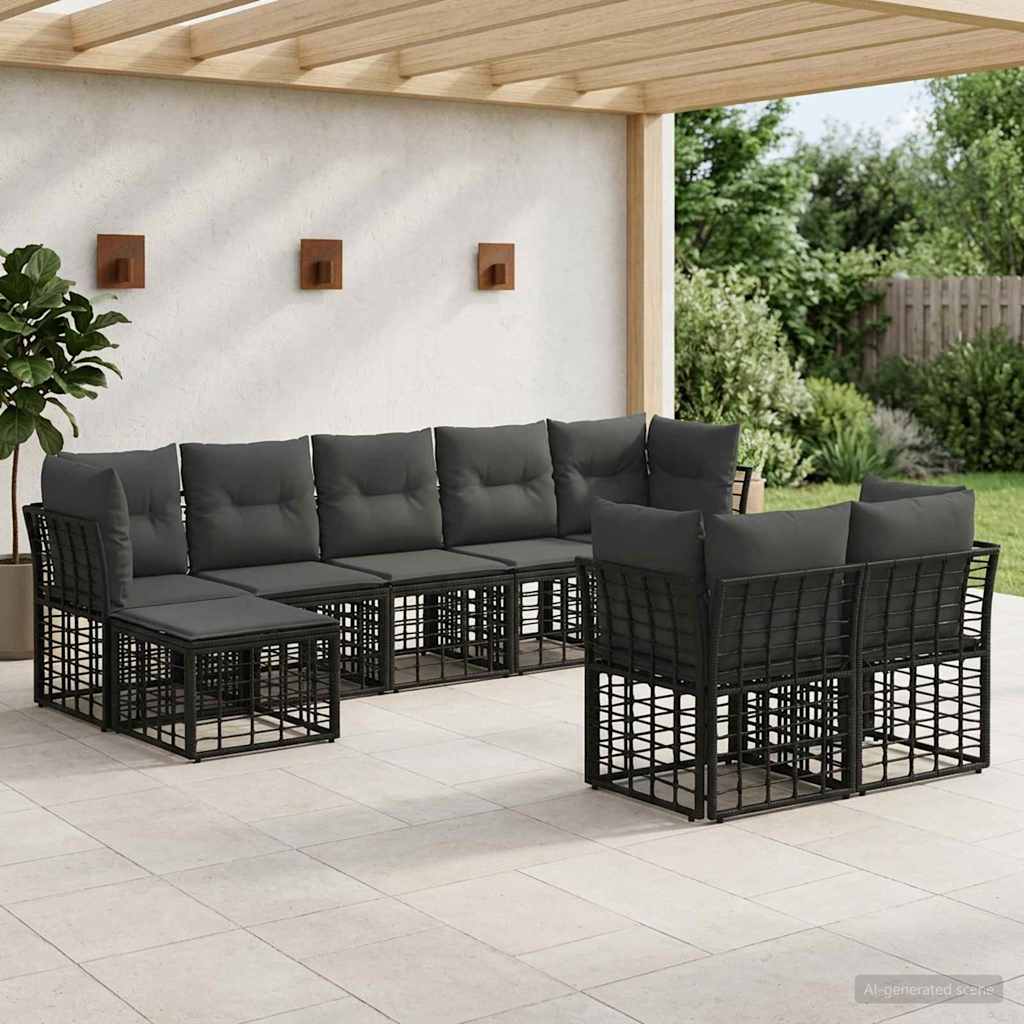 Set vanjskih sofa Crna i tamno siva Poliester