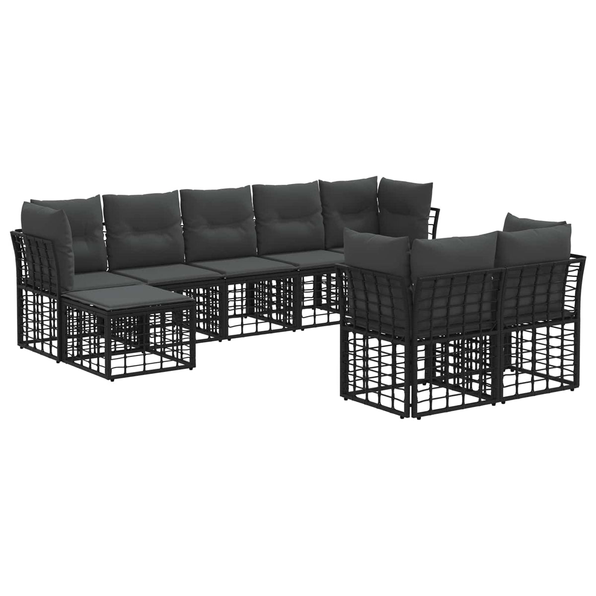 Set vanjskih sofa Crna i tamno siva Poliester