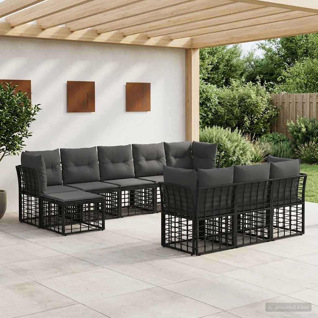 Set vanjskih sofa Crna i tamno siva Poliester