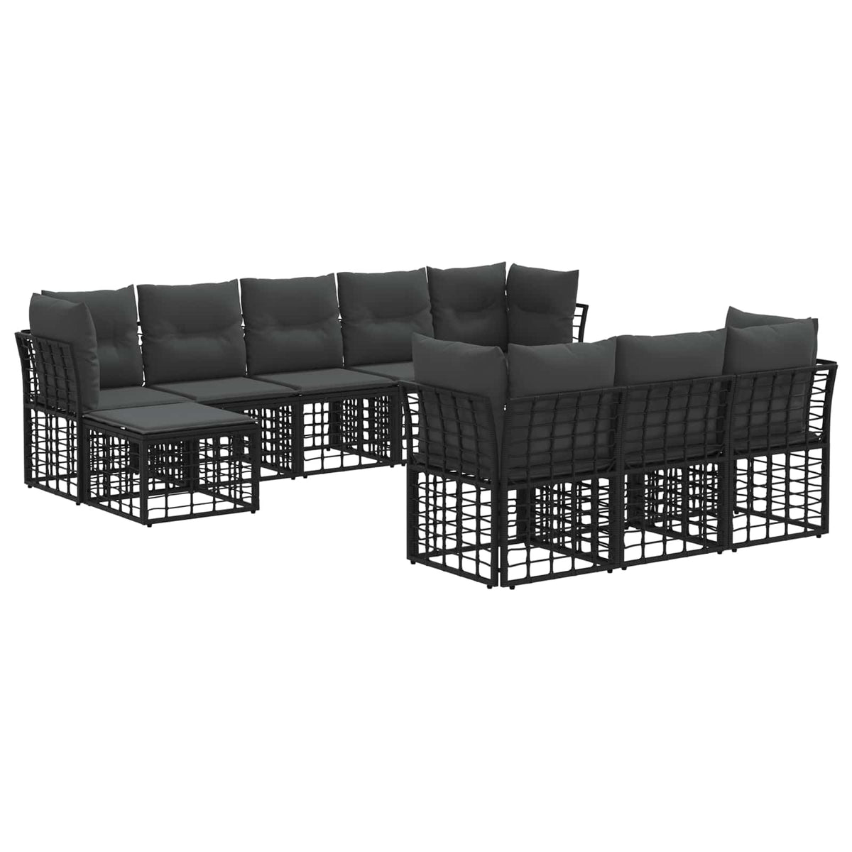 Set vanjskih sofa Crna i tamno siva Poliester