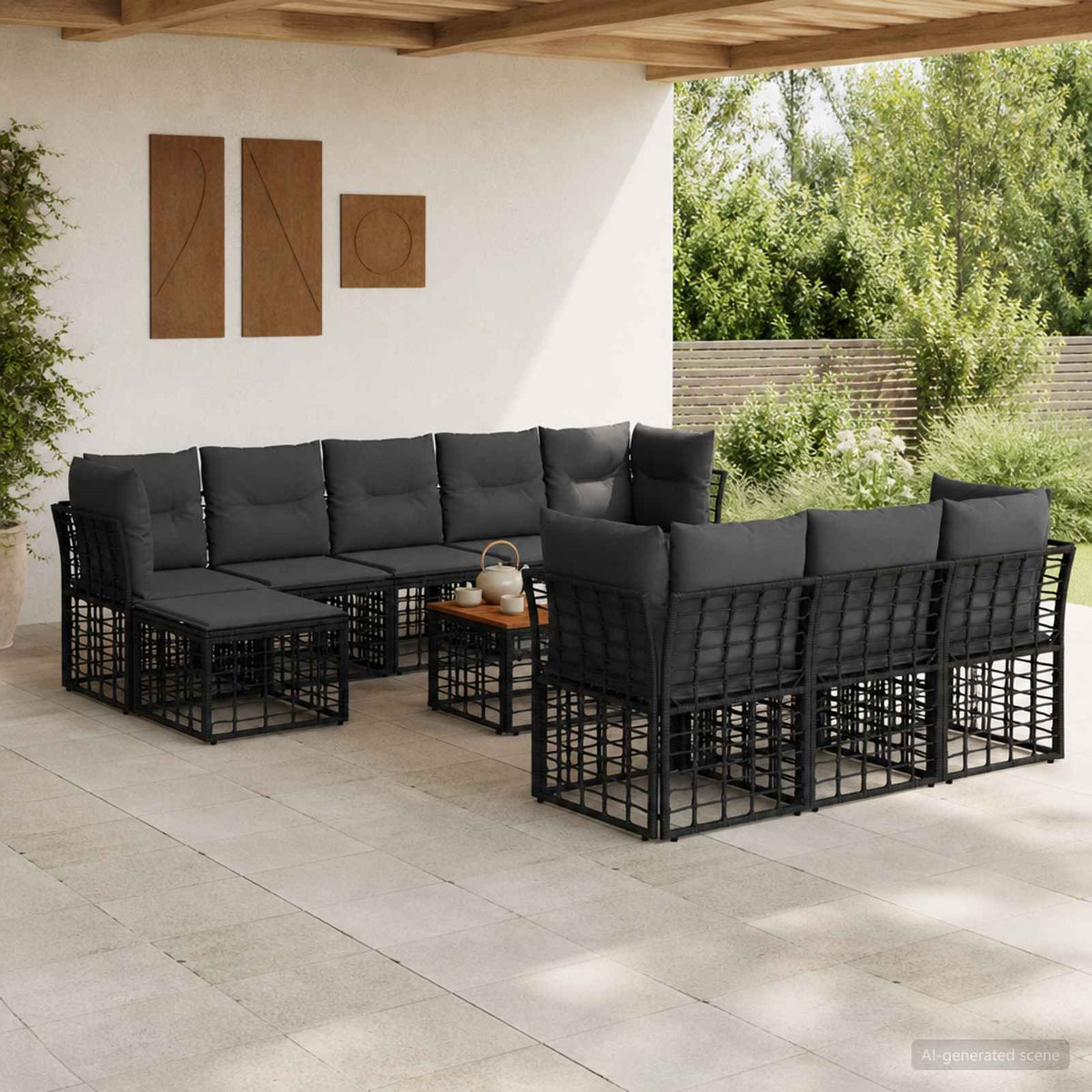 Set vanjskih sofa 11 kom. Crna i tamno siva Poliester