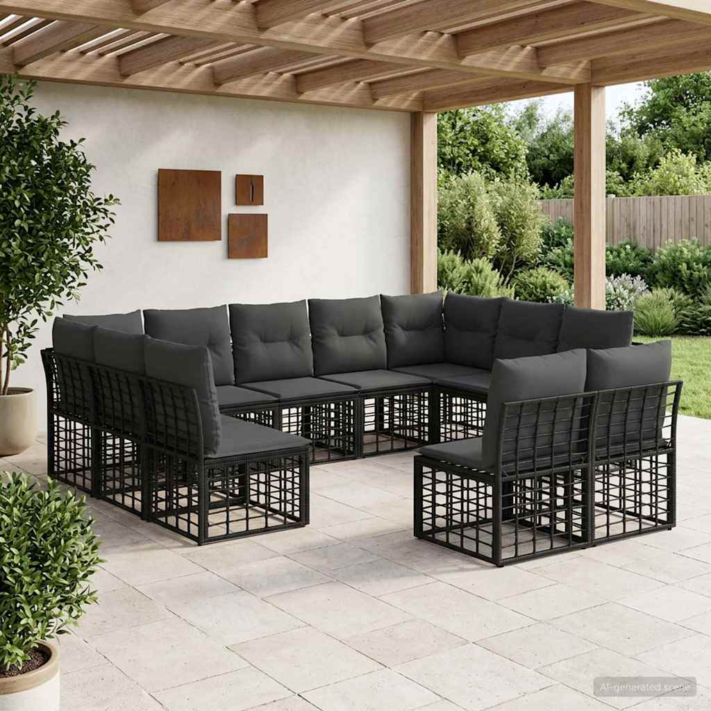Set vanjskih sofa Crna i tamno siva Poliester