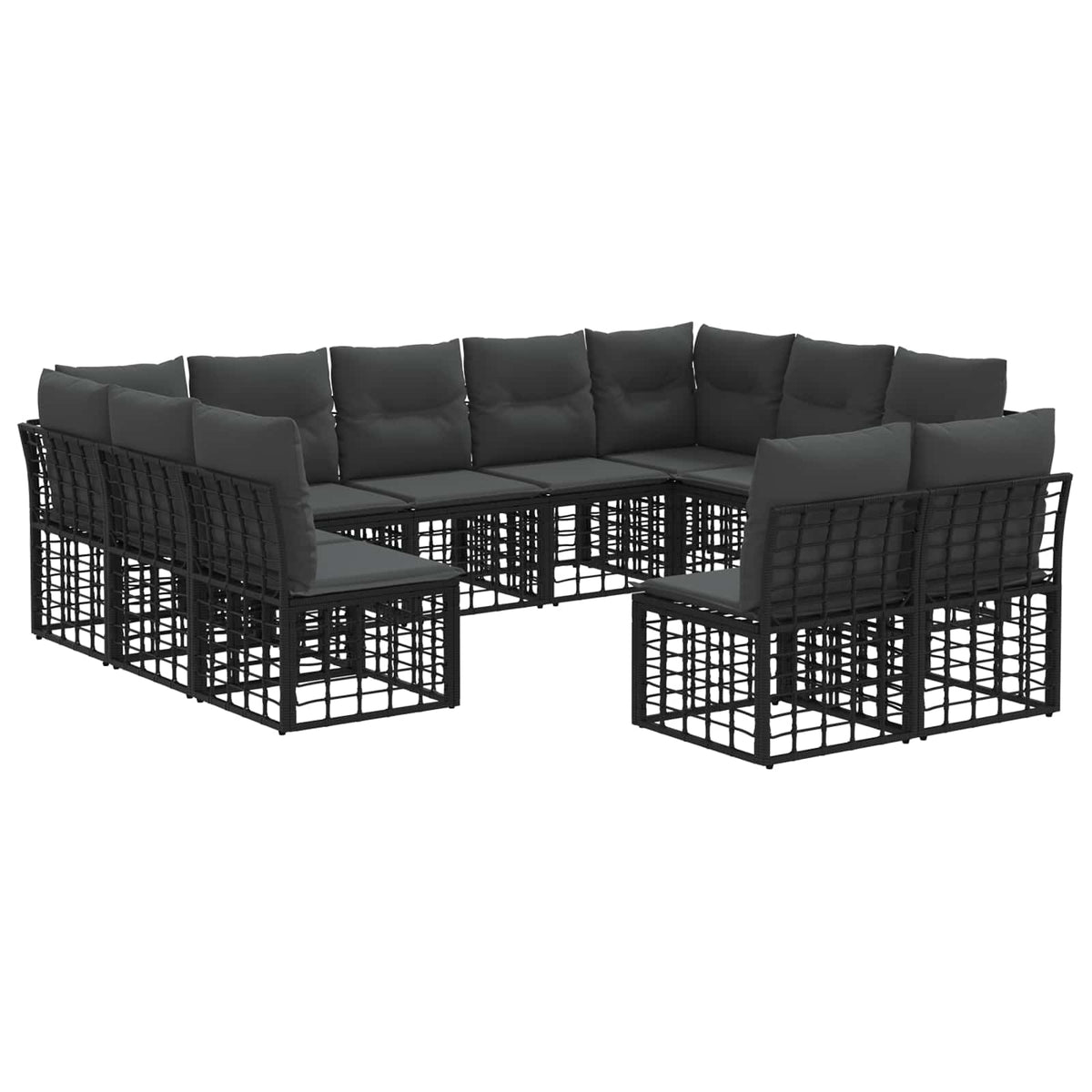 Set vanjskih sofa Crna i tamno siva Poliester