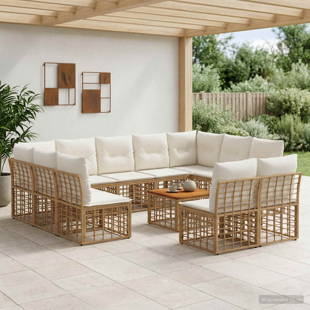 Set vanjskih sofa 12 kom. Prirodna i krema bijela Poliester