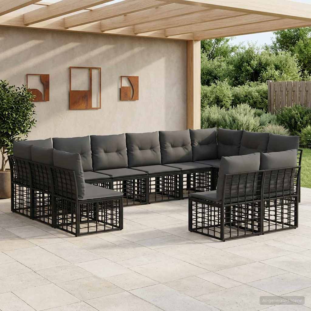 Set vanjskih sofa Crna i tamno siva Poliester