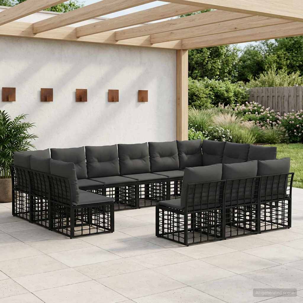 Set vanjskih sofa Crna i tamno siva Poliester