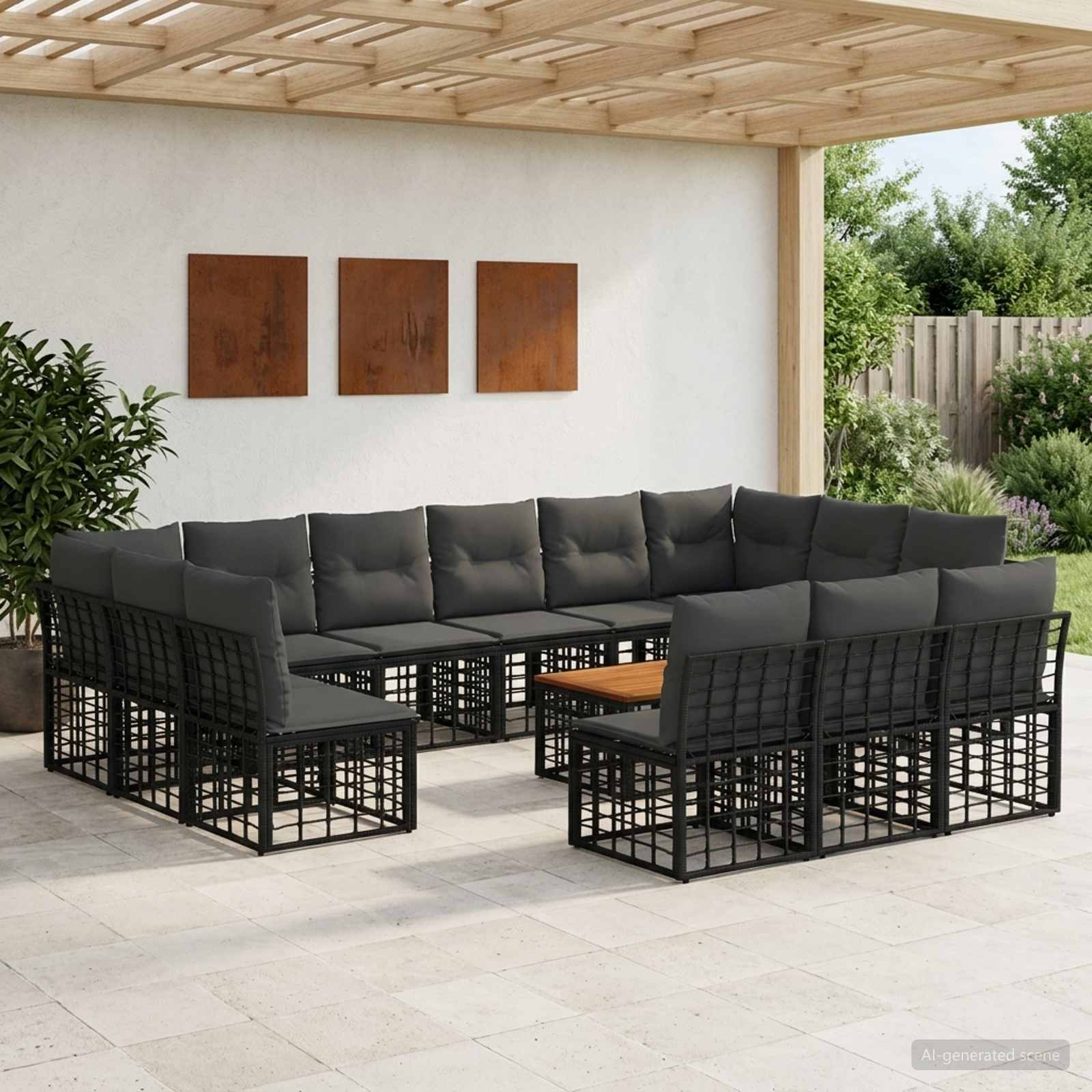 Set vanjskih sofa 14 pcs Crna i tamno siva Poliester
