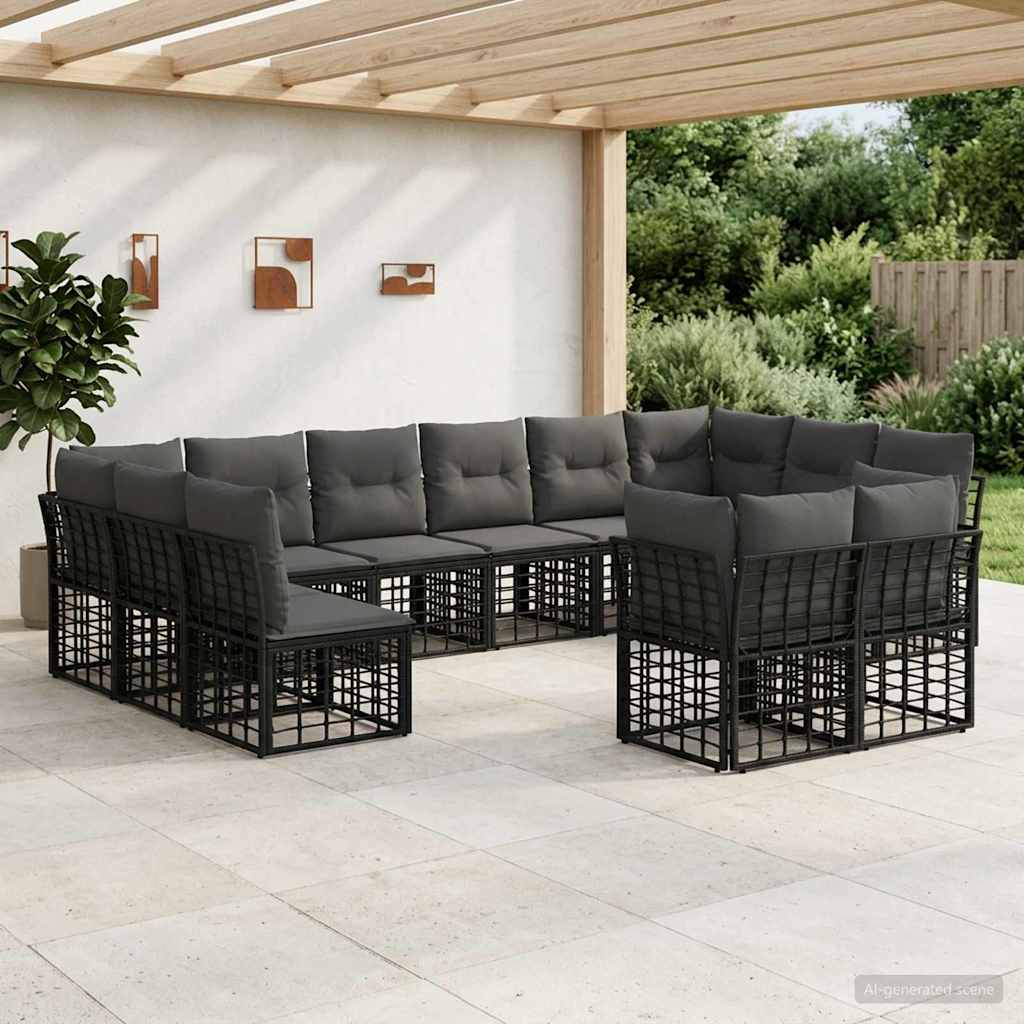 Set vanjskih sofa Crna i tamno siva Poliester