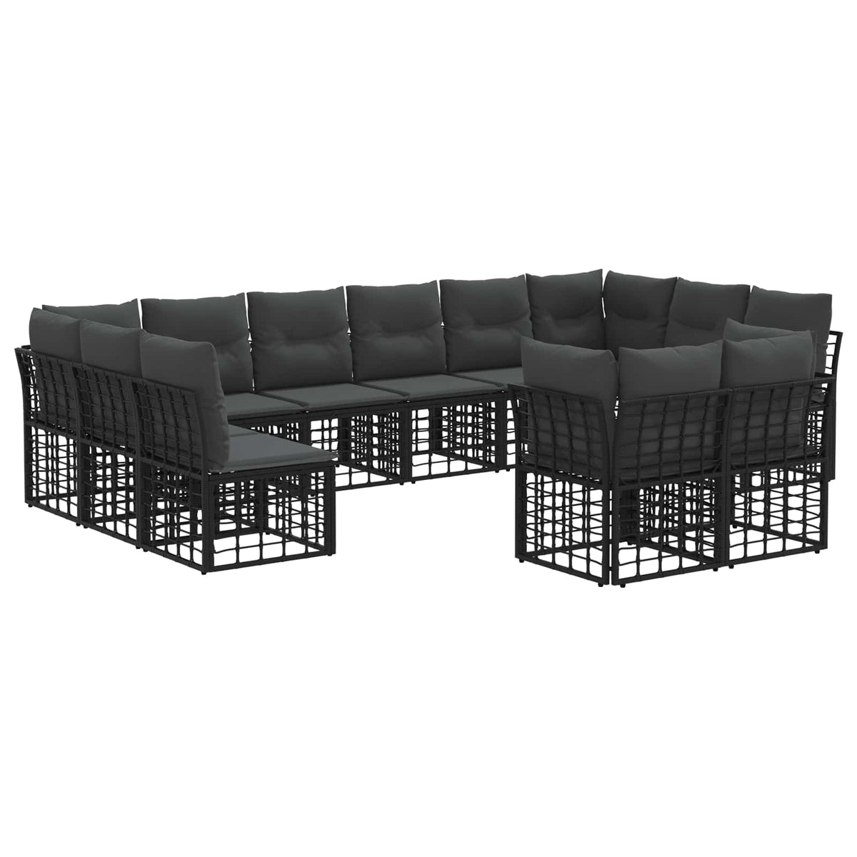 Set vanjskih sofa Crna i tamno siva Poliester