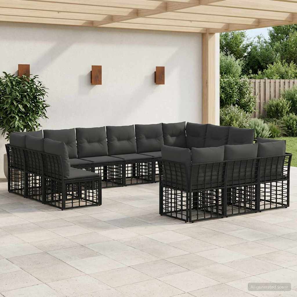 Set vanjskih sofa Crna i tamno siva Poliester