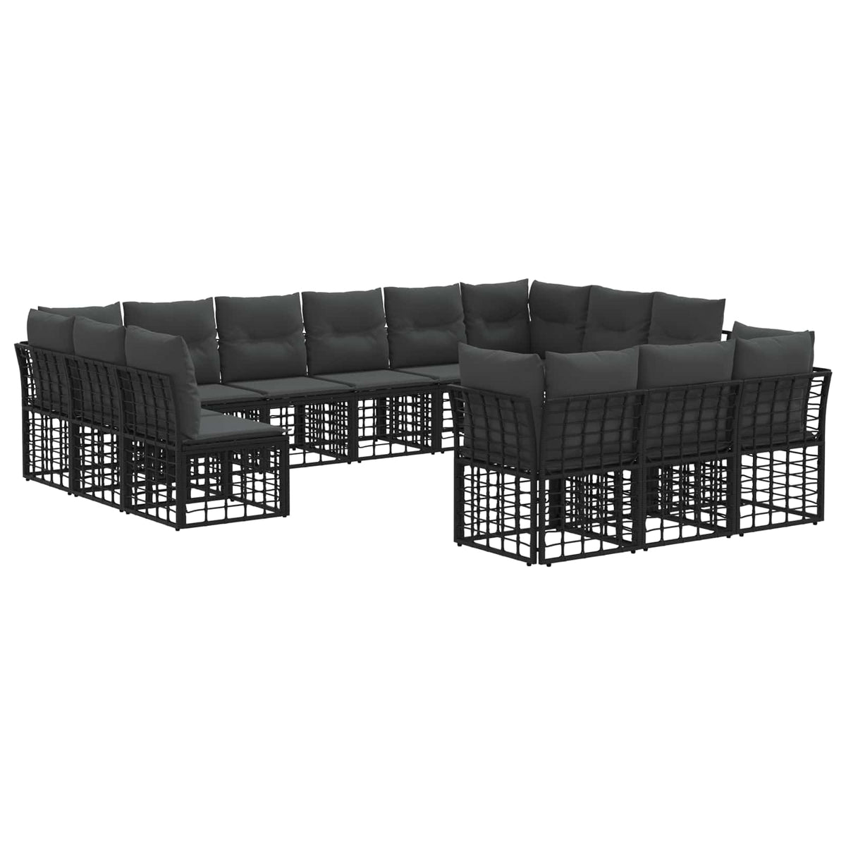 Set vanjskih sofa Crna i tamno siva Poliester