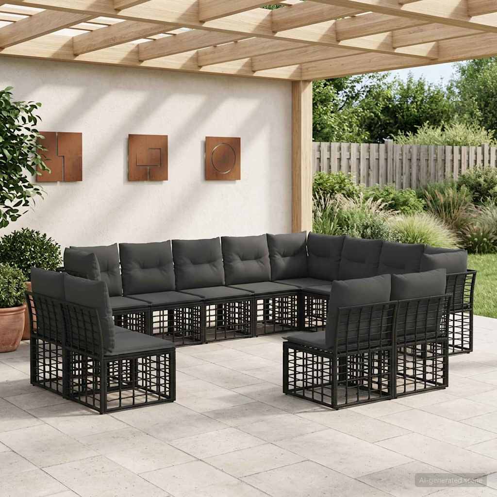 Set vanjskih sofa Crna i tamno siva Poliester