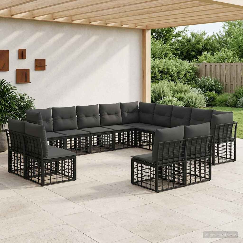 Set vanjskih sofa Crna i tamno siva Poliester