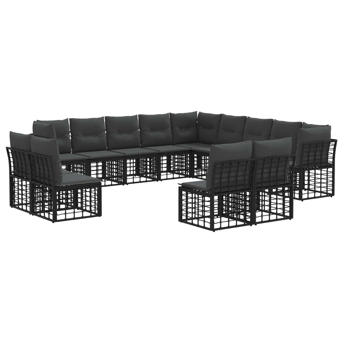 Set vanjskih sofa Crna i tamno siva Poliester