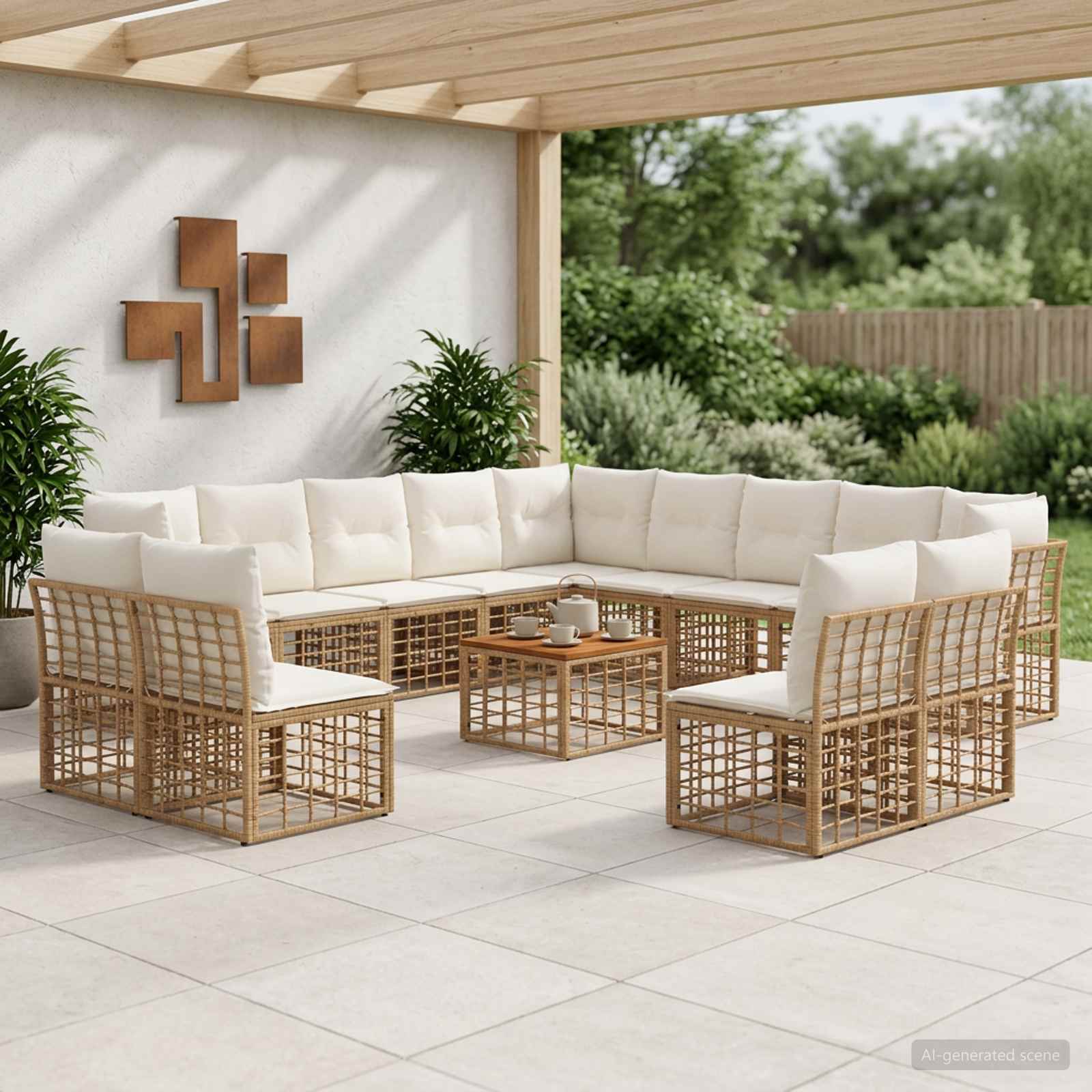 Set vanjskih sofa 14 pcs Prirodna i krema bijela Poliester