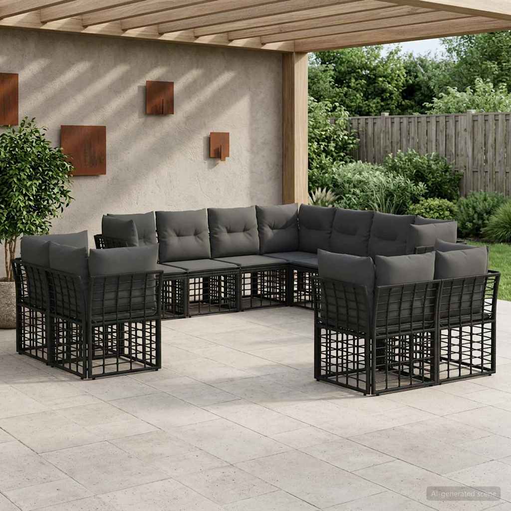 Set vanjskih sofa Crna i tamno siva Poliester