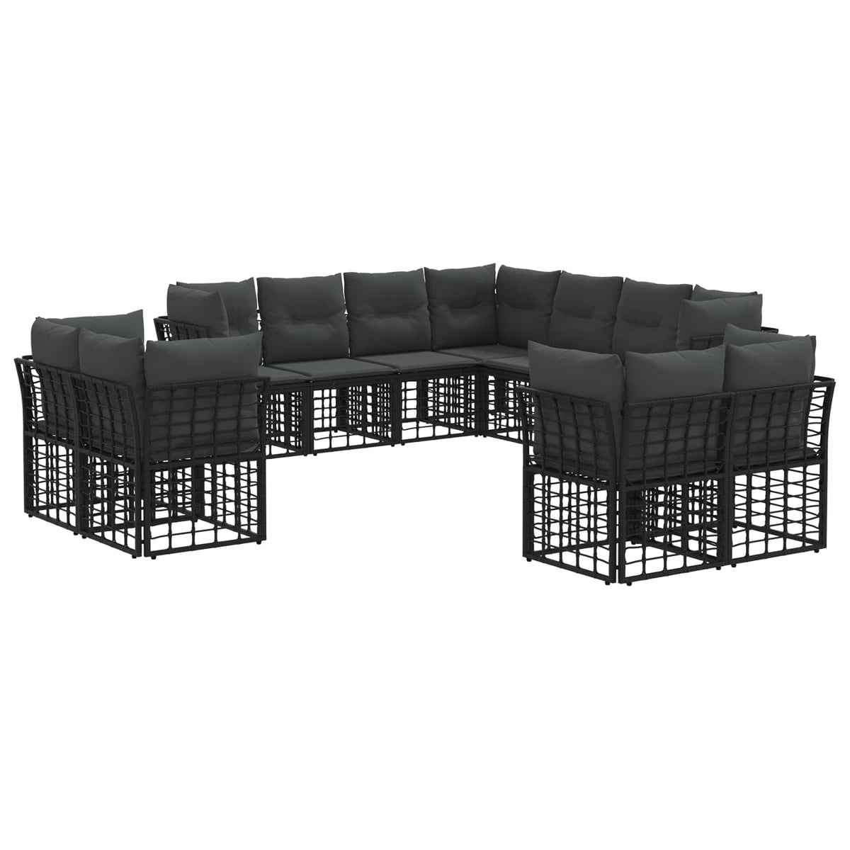 Set vanjskih sofa Crna i tamno siva Poliester