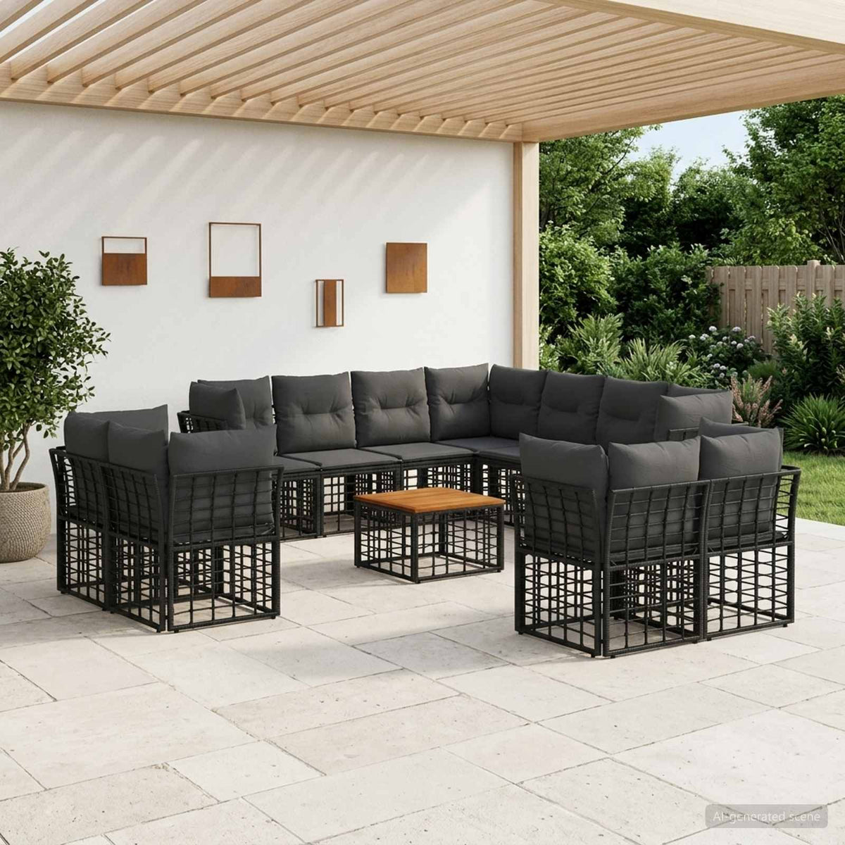 Set vanjskih sofa 12 kom. Crna i tamno siva Poliester