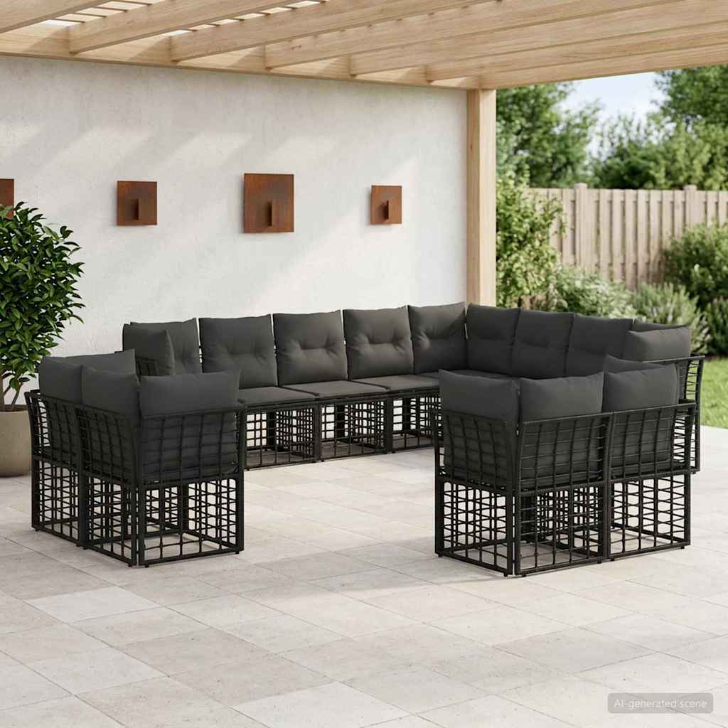 Set vanjskih sofa Crna i tamno siva Poliester