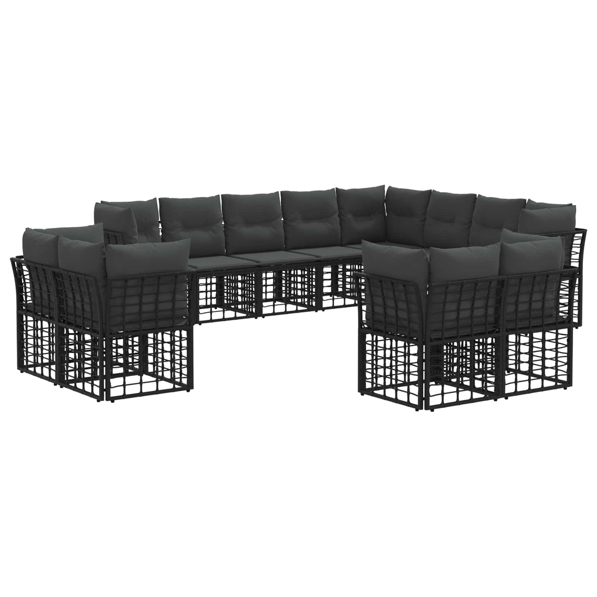 Set vanjskih sofa Crna i tamno siva Poliester