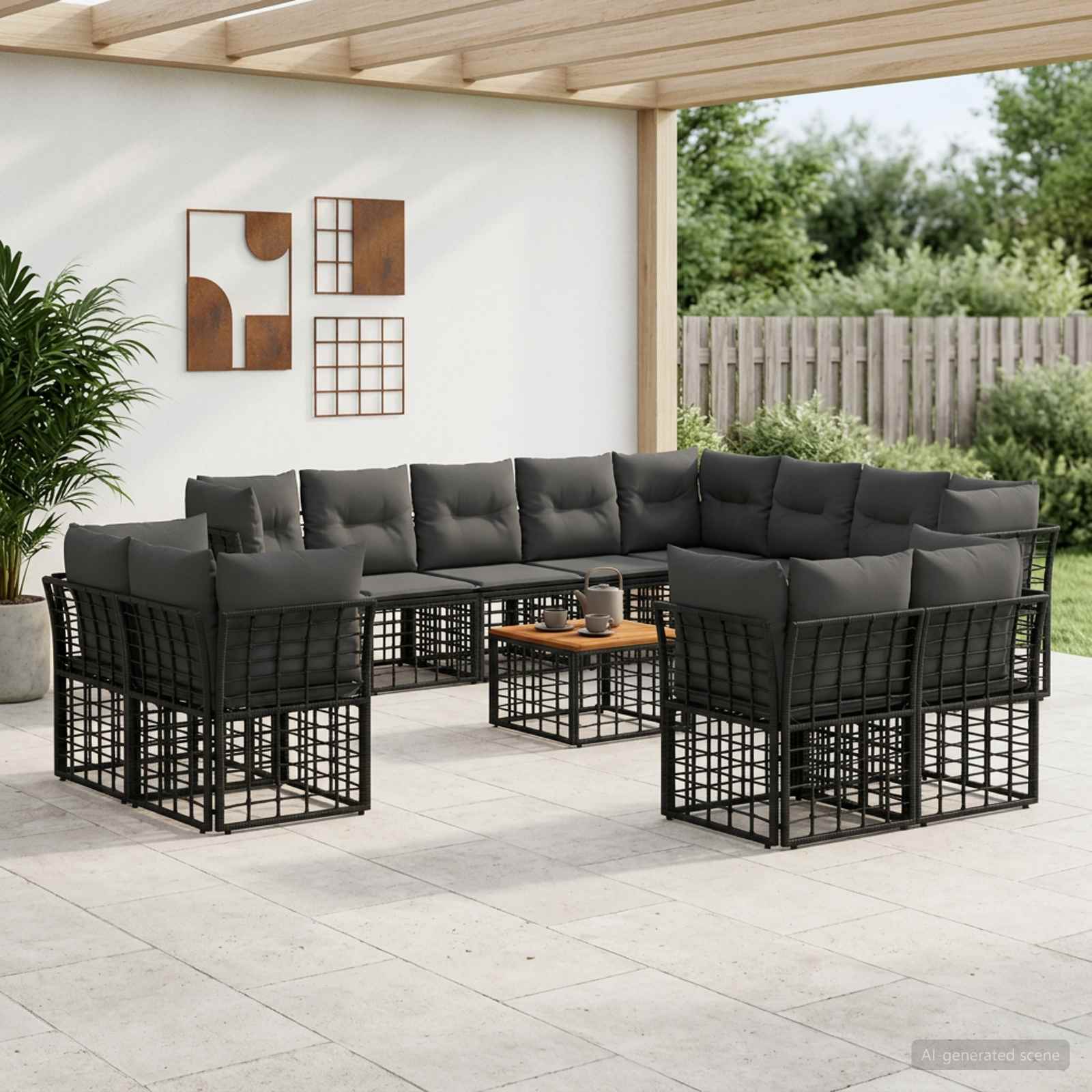 Set vanjskih sofa 13 kom. Crna i tamno siva Poliester